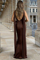 Load image into Gallery viewer, Coffee Mermaid V Neck Long Formal Dress with Cape