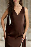Load image into Gallery viewer, Coffee Mermaid V Neck Long Formal Dress with Cape