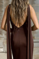 Load image into Gallery viewer, Coffee Mermaid V Neck Long Formal Dress with Cape