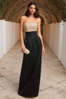 Load image into Gallery viewer, Black Strapless Sheath Ruched Long Formal Dress