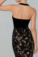 Load image into Gallery viewer, Black Mermaid Lace Halter Neck Long Formal Dress