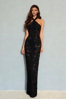 Load image into Gallery viewer, Black Halter Neck Mermaid Lace Backless Long Formal Dress