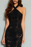 Load image into Gallery viewer, Black Halter Neck Mermaid Lace Backless Long Formal Dress