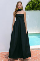 Load image into Gallery viewer, Navy Strapless Neck Scarf A Line Long Formal Dress