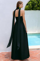 Load image into Gallery viewer, Navy Strapless Neck Scarf A Line Long Formal Dress