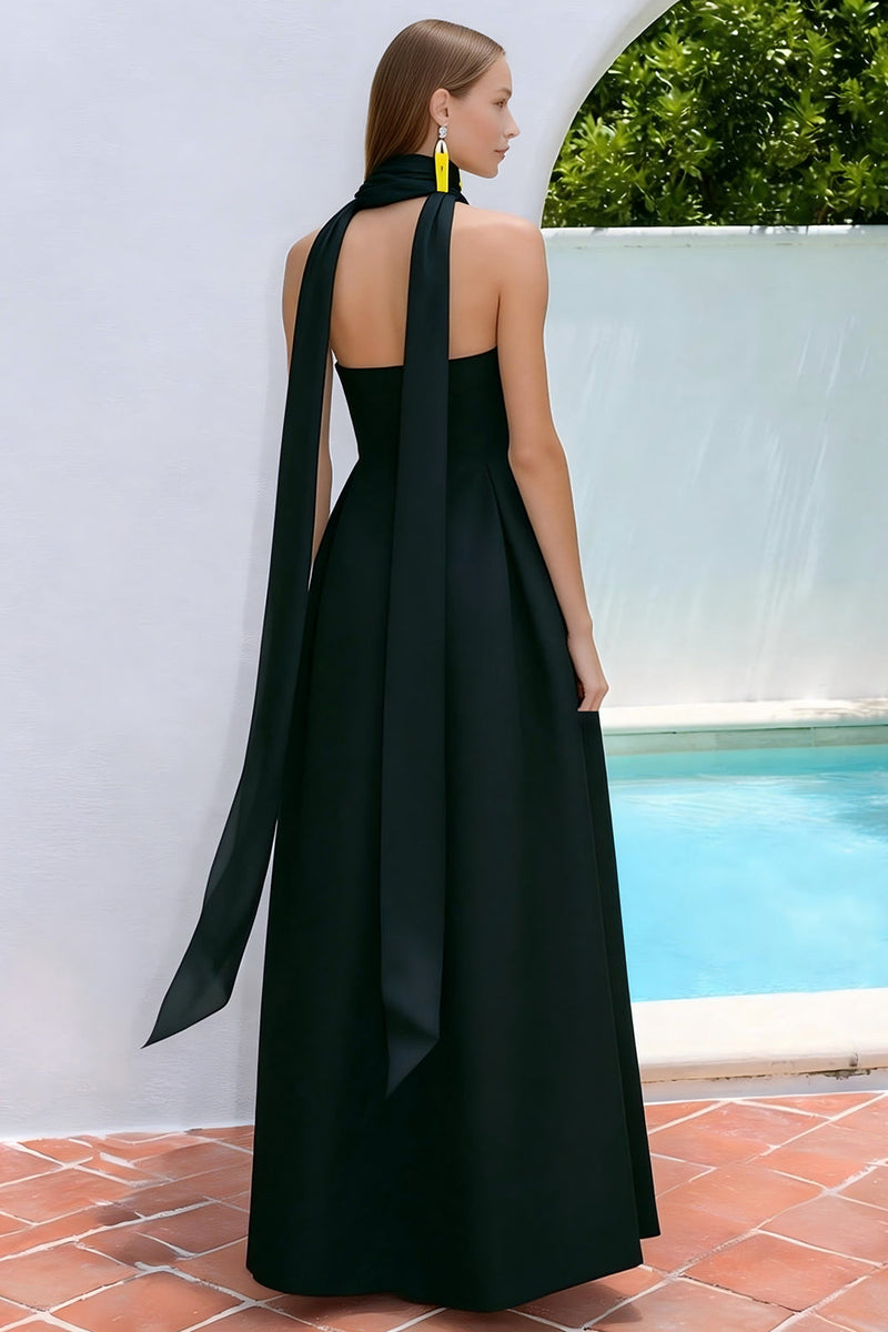 Load image into Gallery viewer, Navy Strapless Neck Scarf A Line Long Formal Dress