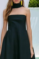 Load image into Gallery viewer, Navy Strapless Neck Scarf A Line Long Formal Dress