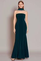 Load image into Gallery viewer, Dark Green Strapless Velvet Neck Scarf Mermaid Long Formal Dress