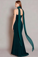 Load image into Gallery viewer, Dark Green Strapless Velvet Neck Scarf Mermaid Long Formal Dress