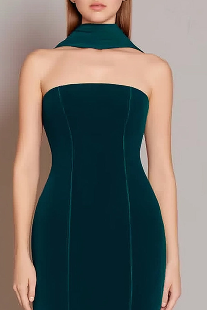 Load image into Gallery viewer, Dark Green Strapless Velvet Neck Scarf Mermaid Long Formal Dress
