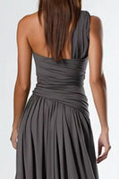 Load image into Gallery viewer, One Shoulder Dark Grey A Line Long Formal Dress with Slit