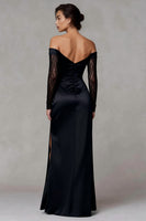 Load image into Gallery viewer, Black Sheath Off the Shoulder Long Formal Dress with Lace