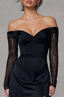 Load image into Gallery viewer, Black Sheath Off the Shoulder Long Formal Dress with Lace