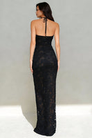 Load image into Gallery viewer, Black Lace Mermaid Halter Neck Long Formal Dress with Keyhole