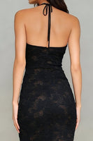 Load image into Gallery viewer, Black Lace Mermaid Halter Neck Long Formal Dress with Keyhole