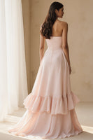 Load image into Gallery viewer, Light Pink Ruffled Strapless A Line Long Formal Dress