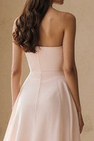 Load image into Gallery viewer, Light Pink Ruffled Strapless A Line Long Formal Dress