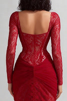 Load image into Gallery viewer, Red Lace Mermaid Sweetheart Long Formal Dress with Sleeves