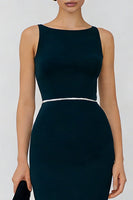 Load image into Gallery viewer, Sparkly Navy Boat Neck Mermaid Ruffled Long Formal Dress with Beading