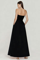 Load image into Gallery viewer, Black and White A Line Strapless Long Formal Dress with Slit
