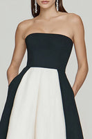 Load image into Gallery viewer, Black and White A Line Strapless Long Formal Dress with Slit