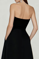 Load image into Gallery viewer, Black and White A Line Strapless Long Formal Dress with Slit