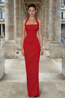 Load image into Gallery viewer, Red Halter Neck Mermaid Ruched Long Formal Dress