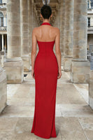 Load image into Gallery viewer, Red Halter Neck Mermaid Ruched Long Formal Dress