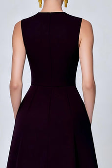 Black Floral A Line Round Neck Ankle Length Formal Dress