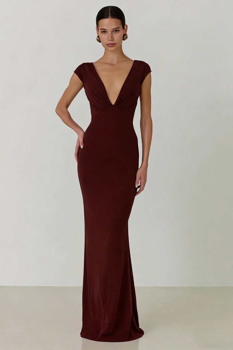 Load image into Gallery viewer, Cabernet V Neck Mermaid Backless Long Formal Dress