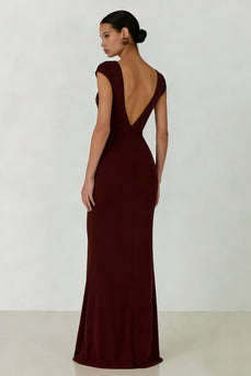 Cabernet V Neck Mermaid Backless Long Formal Dress