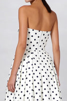 Load image into Gallery viewer, White and Black Strapless Polka Dots A Line Long Formal Dress