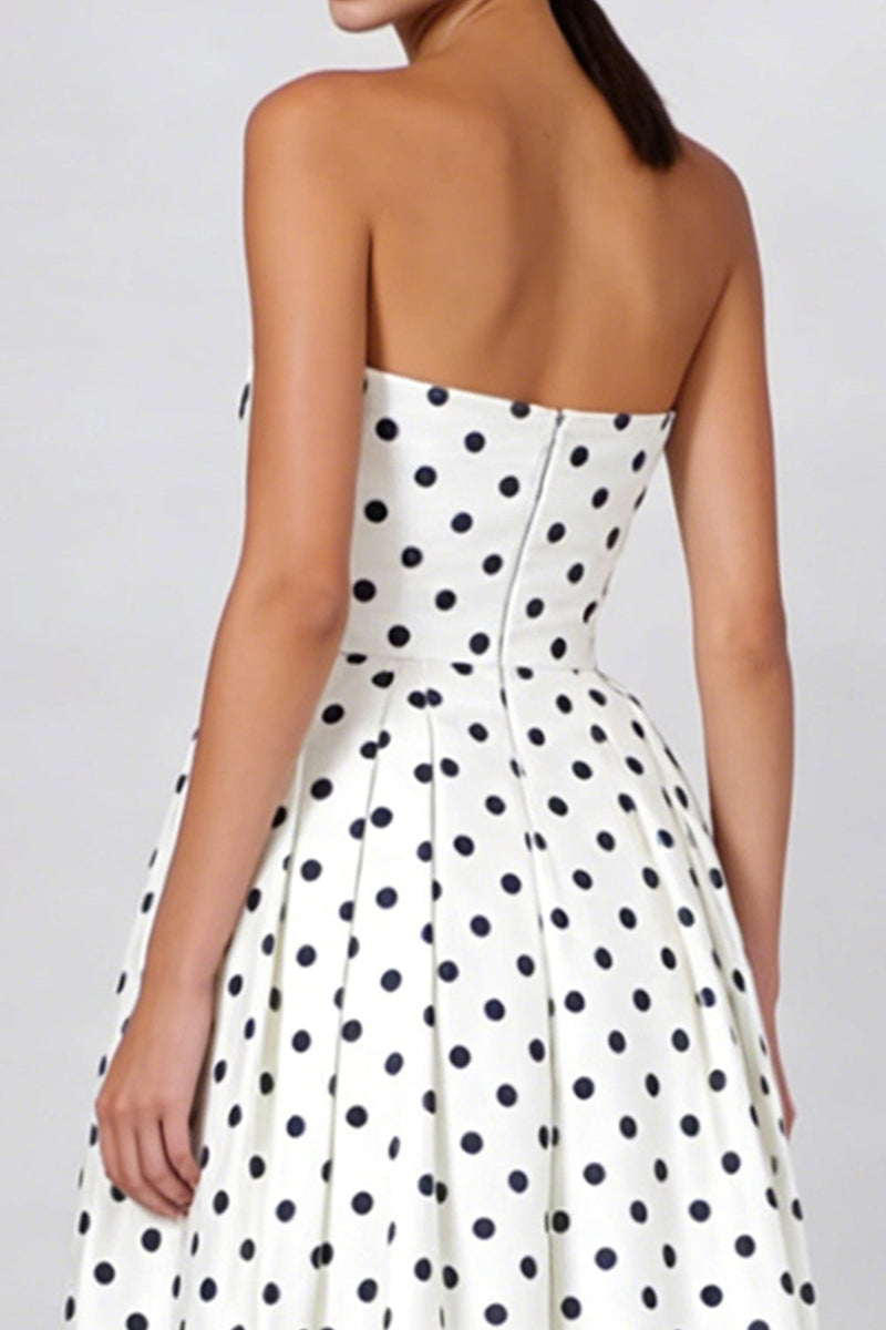Load image into Gallery viewer, White and Black Strapless Polka Dots A Line Long Formal Dress