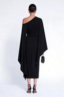 Load image into Gallery viewer, Black Sheath One Shoulder Midi Formal Dress with Cape