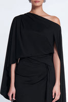 Load image into Gallery viewer, Black Sheath One Shoulder Midi Formal Dress with Cape
