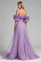 Load image into Gallery viewer, Lilac Tulle Off the Shoulder A Line Long Formal Dress with Ruffles