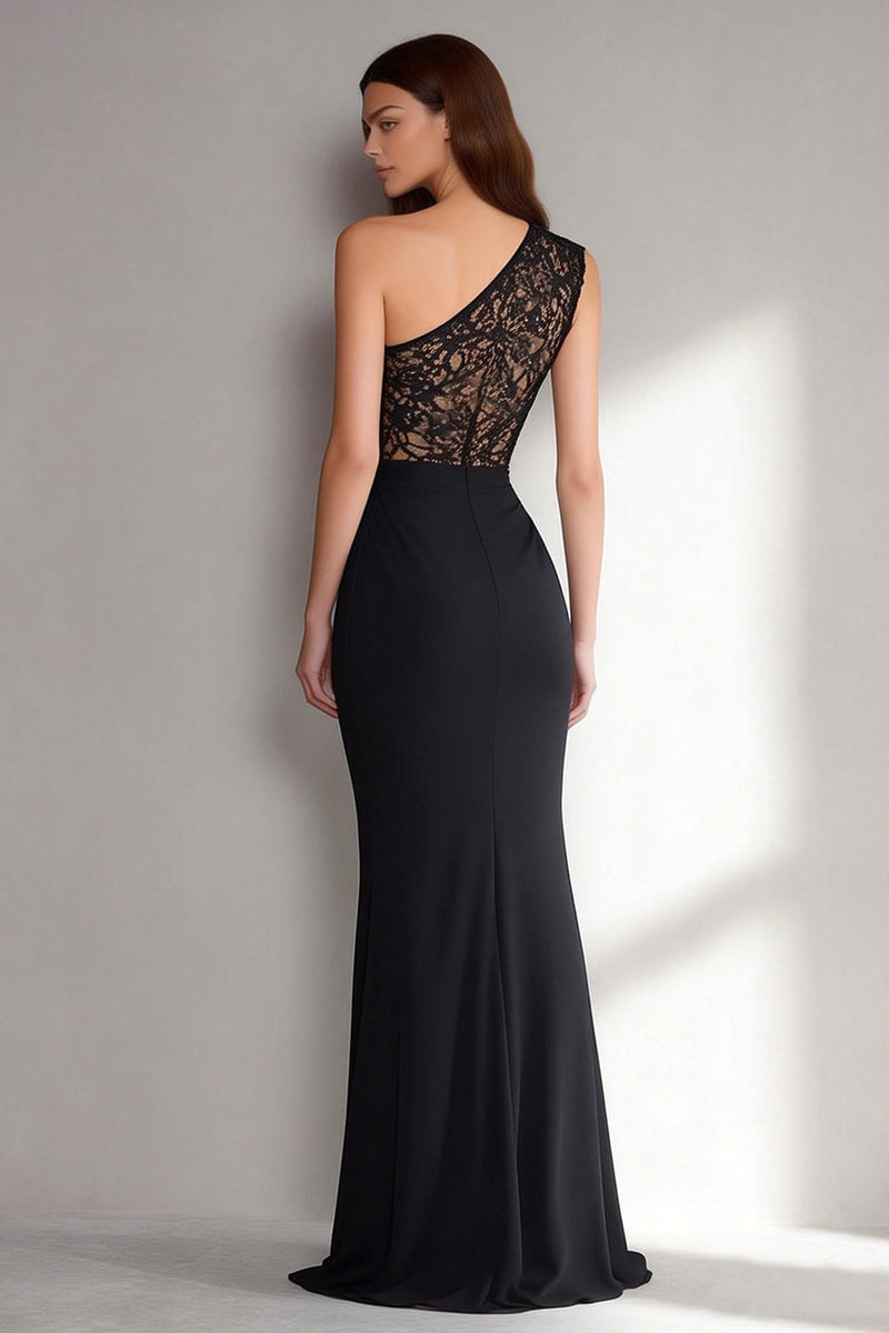 Load image into Gallery viewer, Black Mermaid One Shoulder Long Formal Dress with Lace