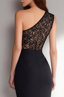 Load image into Gallery viewer, Black Mermaid One Shoulder Long Formal Dress with Lace