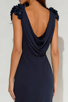 Load image into Gallery viewer, Navy Mermaid Cowl Neck Long Formal Dress with 3D Flowers