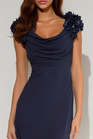 Load image into Gallery viewer, Navy Mermaid Cowl Neck Long Formal Dress with 3D Flowers