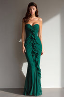 Load image into Gallery viewer, Dark Green Mermaid Sweetheart Long Formal Dress with Ruffles