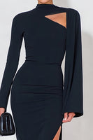 Load image into Gallery viewer, Navy Mermaid High Neck Long Sleeves Formal Dress with Slit