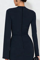 Load image into Gallery viewer, Navy Mermaid High Neck Long Sleeves Formal Dress with Slit