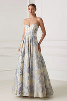 Load image into Gallery viewer, Dusty Blue Sweetheart Floral A Line Long Corset Formal Dress
