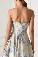 Load image into Gallery viewer, Dusty Blue Sweetheart Floral A Line Long Corset Formal Dress
