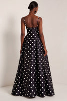 Load image into Gallery viewer, White and Black Polka Dots A Line Spaghetti Straps Long Formal Dress