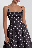 Load image into Gallery viewer, White and Black Polka Dots A Line Spaghetti Straps Long Formal Dress