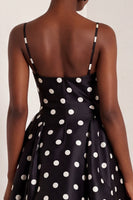 Load image into Gallery viewer, White and Black Polka Dots A Line Spaghetti Straps Long Formal Dress