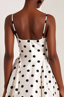 Load image into Gallery viewer, White and Black Polka Dots A Line Spaghetti Straps Long Formal Dress