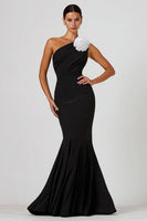 Load image into Gallery viewer, Black Mermaid One Shoulder Long Formal Dress with 3D Flower